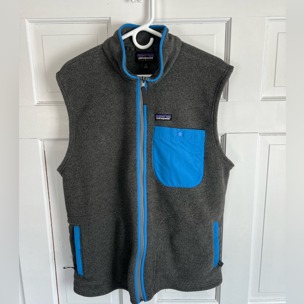 Patagonia Men’s Large Synchilla Fleece Vest, New no tags grey royal blue